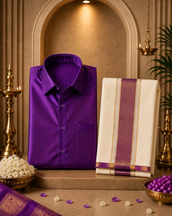 Royal Amethyst Silk Shirt & Dhoti Set Royal Amethyst Silk Shirt & Dhoti Set