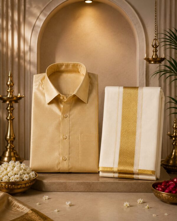 Champagne Classic Silk Shirt & Dhoti Set
